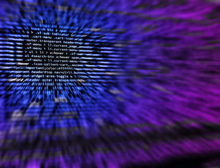 Blue, purple, and black colored cybersecurity data/code.